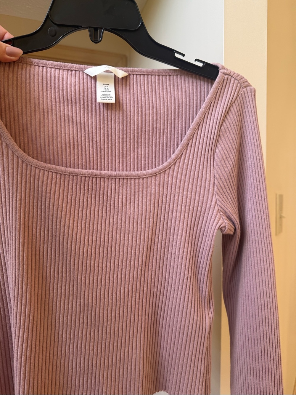 H&M Ribbed Long Sleeve Top - Dusty Rose M